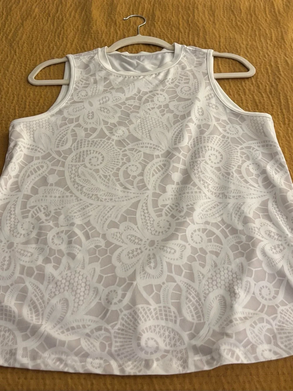SHEIN White Lace Overlay Patterned Tank Top
